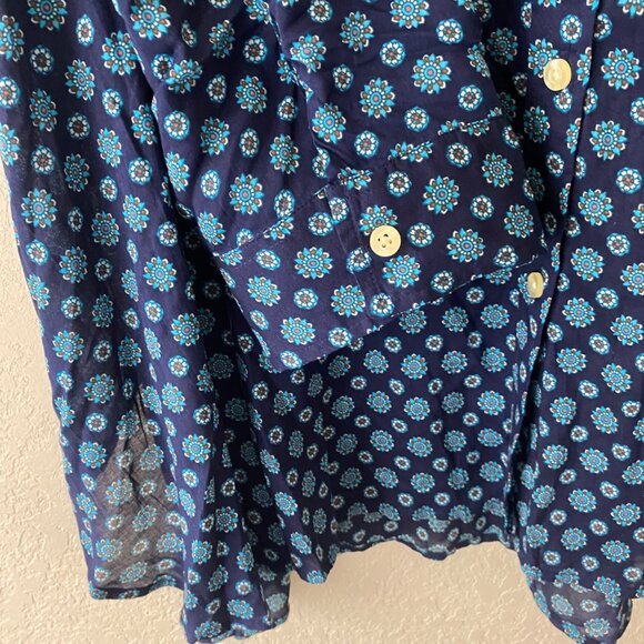 Lands End Long Sleeve Button-Up Tunic Shirt Dress L-XL Blue Floral Print Boxy La - Picture 9 of 15